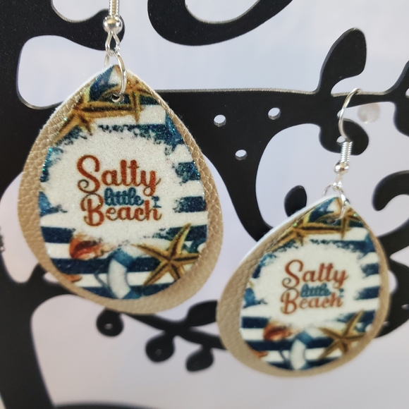 Salty Little Beach Faux Leather Teardrop Earrings - Picture 10 of 13